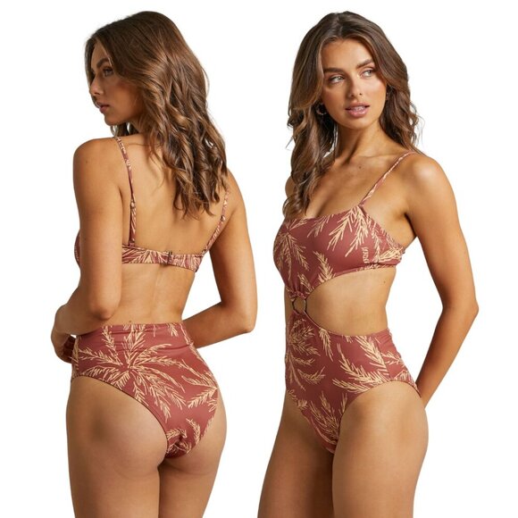 Anthropologie Charlie Holiday NWT Devin One Piece Swimsuit Terracotta Palm Print - Picture 2 of 12